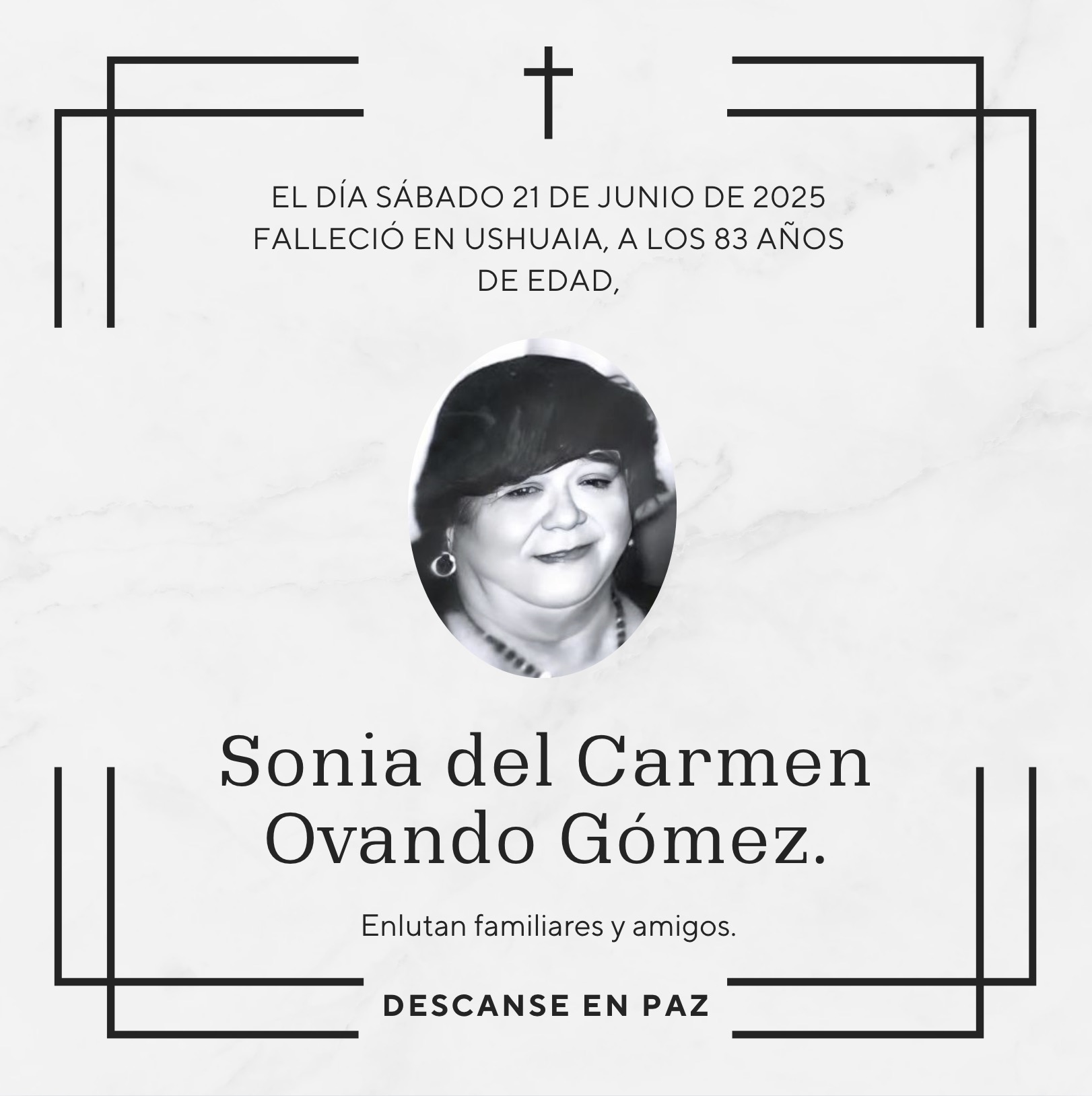Fallecimiento | Sonia del Carmen Ovando Gómez.